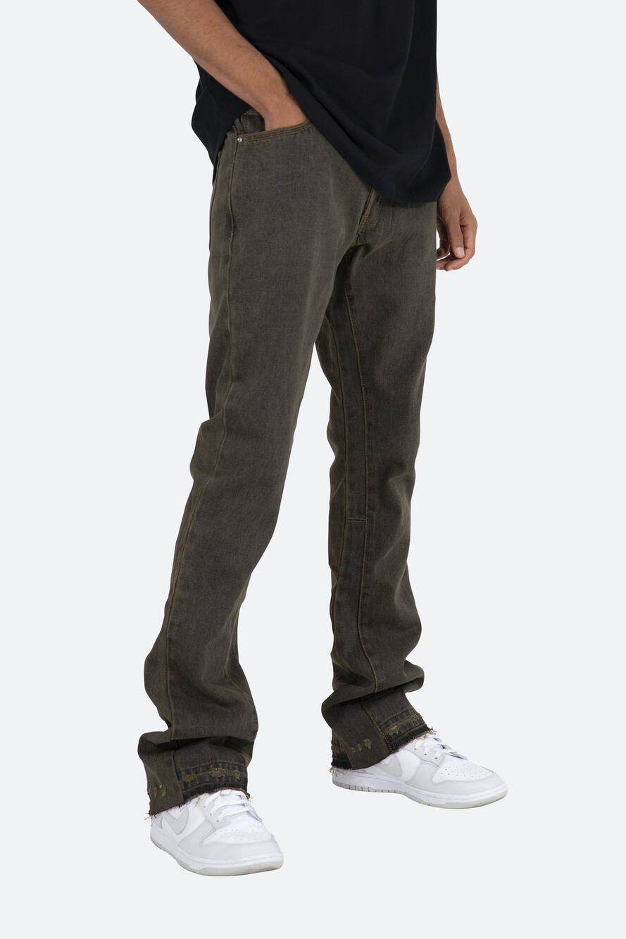 MNML B355 Flare Denim Jeans Mens 36 x 35.5 Button Fly Grey Mushroom Brown